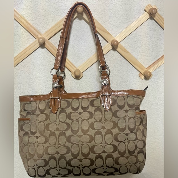 Coach Signature East West Canvas Leather Tote Handbag - Picture 3 of 14